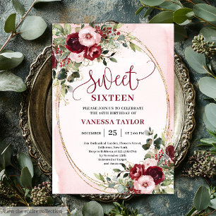 Elegante Burgunder-Rosé-Blumen-Einladung zum Sweet Einladung