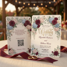 Elegante Burgunder-Rosé-Moderne QR-Code-Hochzeit