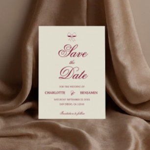 Elegante Burgunder-Schrift Creme Elfenbein Bogen H Save The Date