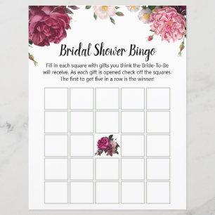 Elegante Burgunder- und rosa Blumen Hochzeitsbingo