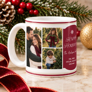 Elegante Burgunder-Weihnachtsfoto-Collage Kaffeetasse
