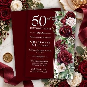 Elegante Burgunder-Weinrose Blumen zum 50. Geburts Einladung