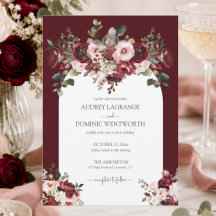 Elegante burgunderfarbene blumige Hochzeit