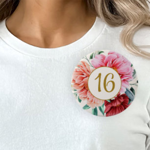 Elegante Burgunderrosa Florale Pfingstrosen Sweet Button
