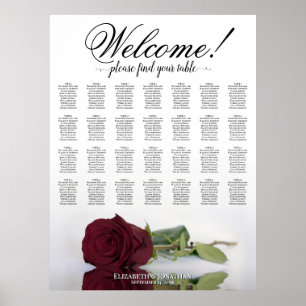 Elegante Burgunderrose 28-Tisch-Hochzeits-Sitzplan Poster