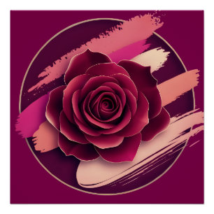 Elegante Burgunderrose mit abstrakten Pinselstrich Poster
