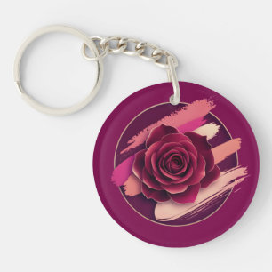 Elegante Burgunderrose mit abstrakten Pinselstrich Schlüsselanhänger