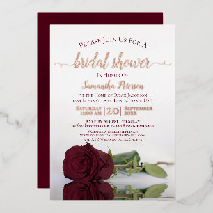 Elegante Burgunderrose mit Roségoldene Hochzeitsdu Folieneinladung