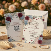 Elegante Burgunderrose Moderne QR-Code-Hochzeit Einladung