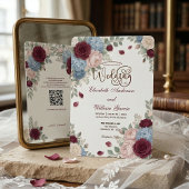 Elegante Burgunderrose Moderne QR-Code-Hochzeit Einladung