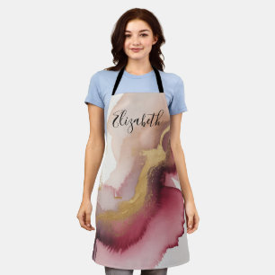 Elegante Burgunderrot- und Gold-Aquarellkunst Schürze