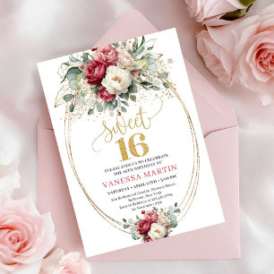 Elegante Burgunderrot Weiße Goldene Florale Sweet  Einladung