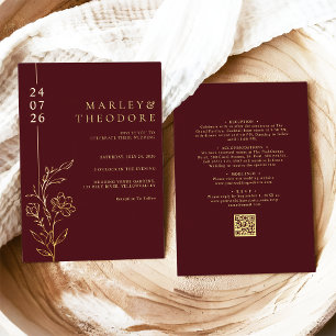 Elegante burgunderrote All-in-One-Hochzeitsgold Folieneinladung
