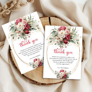 Elegante burgunderrote Blumen-Baby-Shower-Dankeska Dankeskarte
