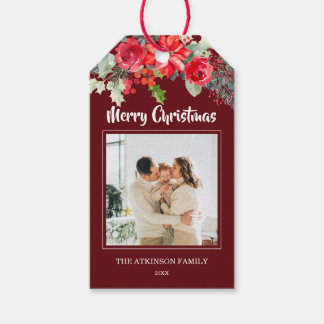 Elegante burgunderrote Blumen-Familien-Weihnachtsf Geschenkanhänger