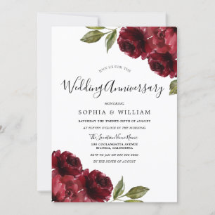 Elegante burgunderrote Blumen Hochzeit Jubiläum Einladung
