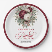 Elegante burgunderrote Blumen-Hochzeitsdusche-Papi Pappteller (Vorderseite)