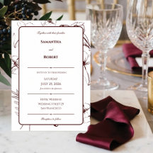 Elegante burgunderrote Blumen-Linien-Kunst-Hochzei