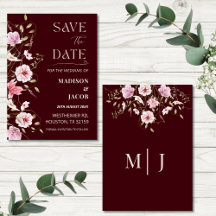 Elegante burgunderrote Blumen-Save-the-Date-Karte