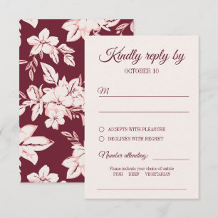 Elegante burgunderrote Blumen-Speiseauswahl-Hochze RSVP Karte
