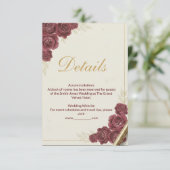 Elegante burgunderrote Blumen- und Goldelemente-Ho Begleitkarte (Stehend Vorderseite)