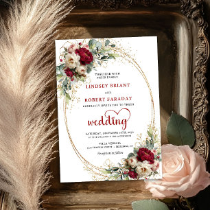 Elegante burgunderrote Boho-Blumen-Hochzeitseinlad Einladung