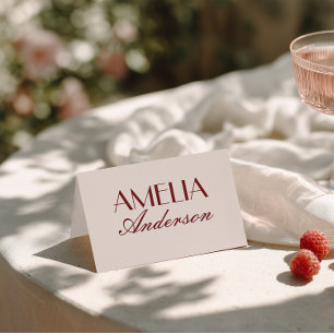 Elegante burgunderrote Creme-Hochzeitsplatzkarten Tischnummer