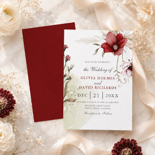 Elegante burgunderrote elfenbeinfarbene Hochzeitse Einladung