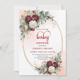 Elegante burgunderrote Floral-Baby-Shower-Einladun Einladung