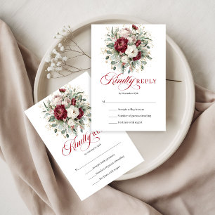 Elegante burgunderrote florale Eukalyptus-Gold-Hoc RSVP Karte