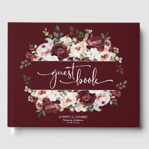 Elegante burgunderrote Florale Hochzeit Gästebuch
