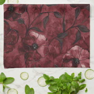 Elegante burgunderrote florale Hochzeitsdusche Geschirrtuch