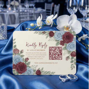 Elegante burgunderrote Florale Moderne QR-Code-Hoc RSVP Karte