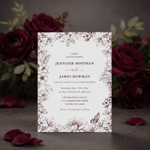 Elegante burgunderrote floralische Hochzeitseinlad Einladung