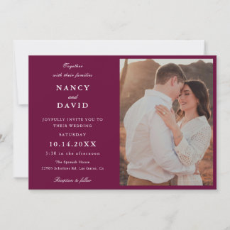 Elegante burgunderrote Foto-Hochzeit  Einladung