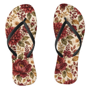 Elegante burgunderrote Herbst-Blumen-Frauen-Flip-F Badesandalen
