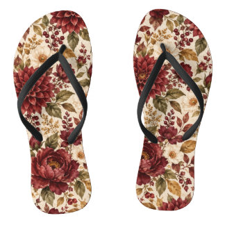 Elegante burgunderrote Herbst-Blumen-Frauen-Flip-F Badesandalen