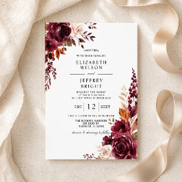 Elegante burgunderrote Herbst-Blumenhochzeit Einladung