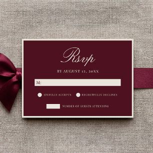 Elegante burgunderrote Hochzeit im Stil des alten  RSVP Karte