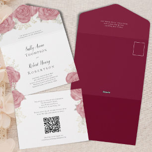 Elegante burgunderrote Hochzeitskarten nach Maß All In One Einladung