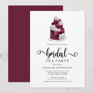 Elegante burgunderrote Hochzeitstorte Braut-Teepar Einladung