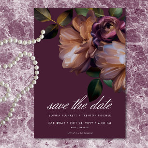 Elegante burgunderrote klassische moody florale Ho Save The Date