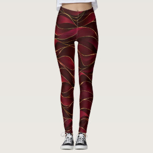 Elegante burgunderrote Marmorwellen mit goldenen A Leggings