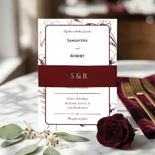 Elegante burgunderrote Monogramm-Einladung Einladungsbanderole