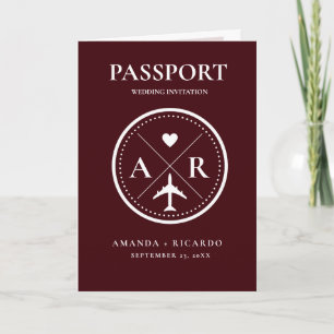 Elegante burgunderrote Passfoto-Hochzeitseinladung Einladung