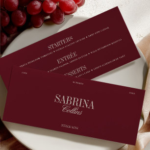Elegante burgunderrote personalisierte Gästename H Menükarte