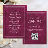 Elegante burgunderrote Samt-Hochzeit mit weißem QR