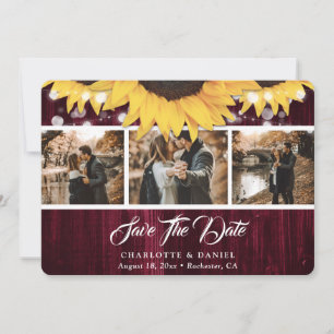 Elegante burgunderrote Sonnenblumen-Foto-Collage-H Save The Date