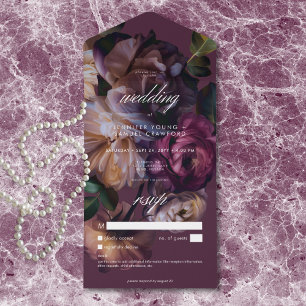 Elegante burgunderrote, stimmungsvolle florale Hoc All In One Einladung