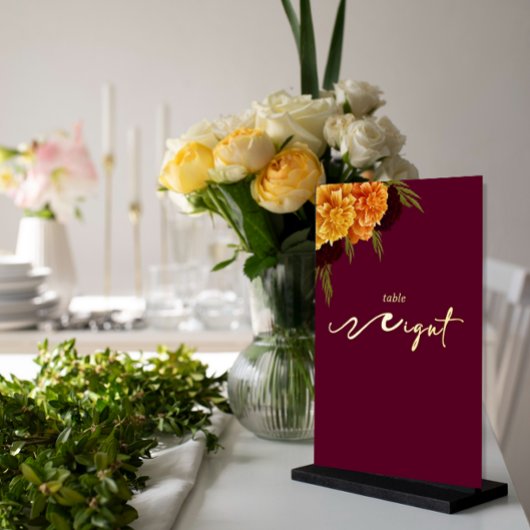 Elegante burgunderrote Tischnummer "MARIGOLD"